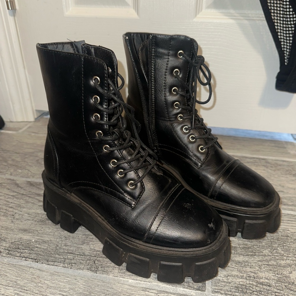 Black Lace-Up Combat Boots
